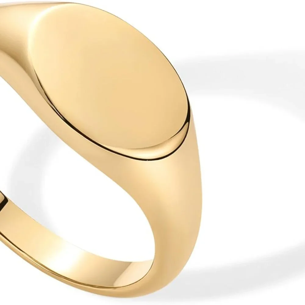 14K Gold Plated Pinky Signet Ring Womens Lightweight Signet Bands